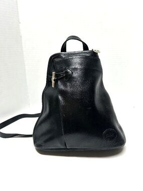 Longchamp Paris France black mini backpack purse